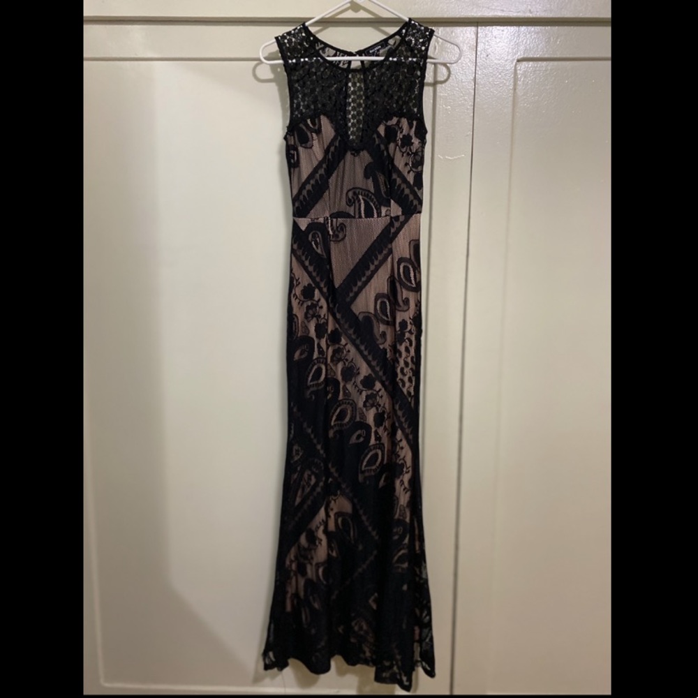 Long Black and Nude Lace Evening Gown Size Small